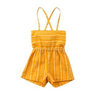 Open back mustard white striped romper